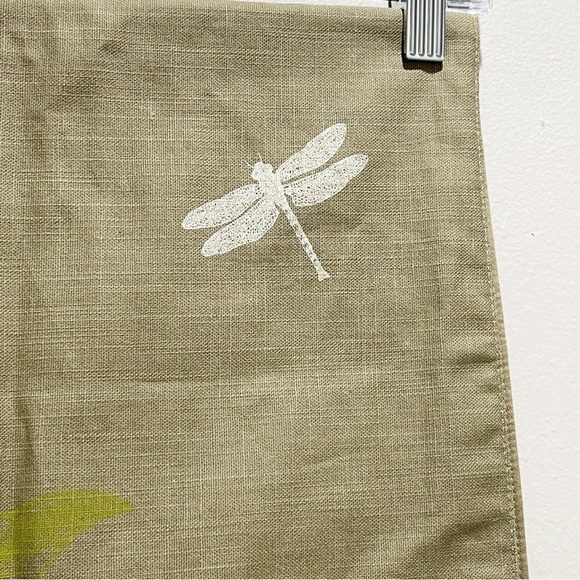 Linen Blend Beige Green Printed Embroidered Table Runner Dragonflies Flowers - Picture 5 of 7